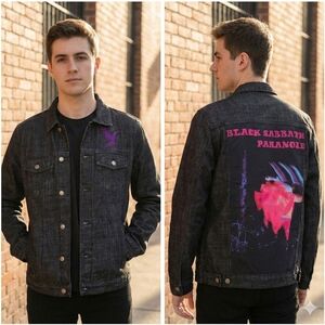 Black Sabbath Paranoid Motion Trails Creature Black Wash Denim Jacket Size L